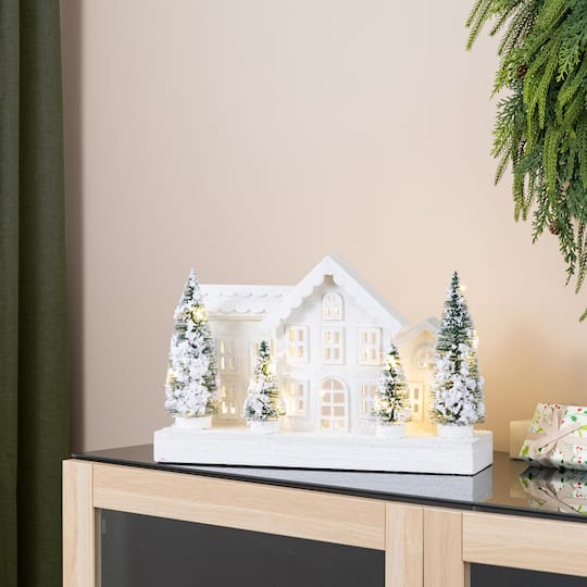 Glitzhome® Lighted Wooden Snowy Village Christmas Table Décor